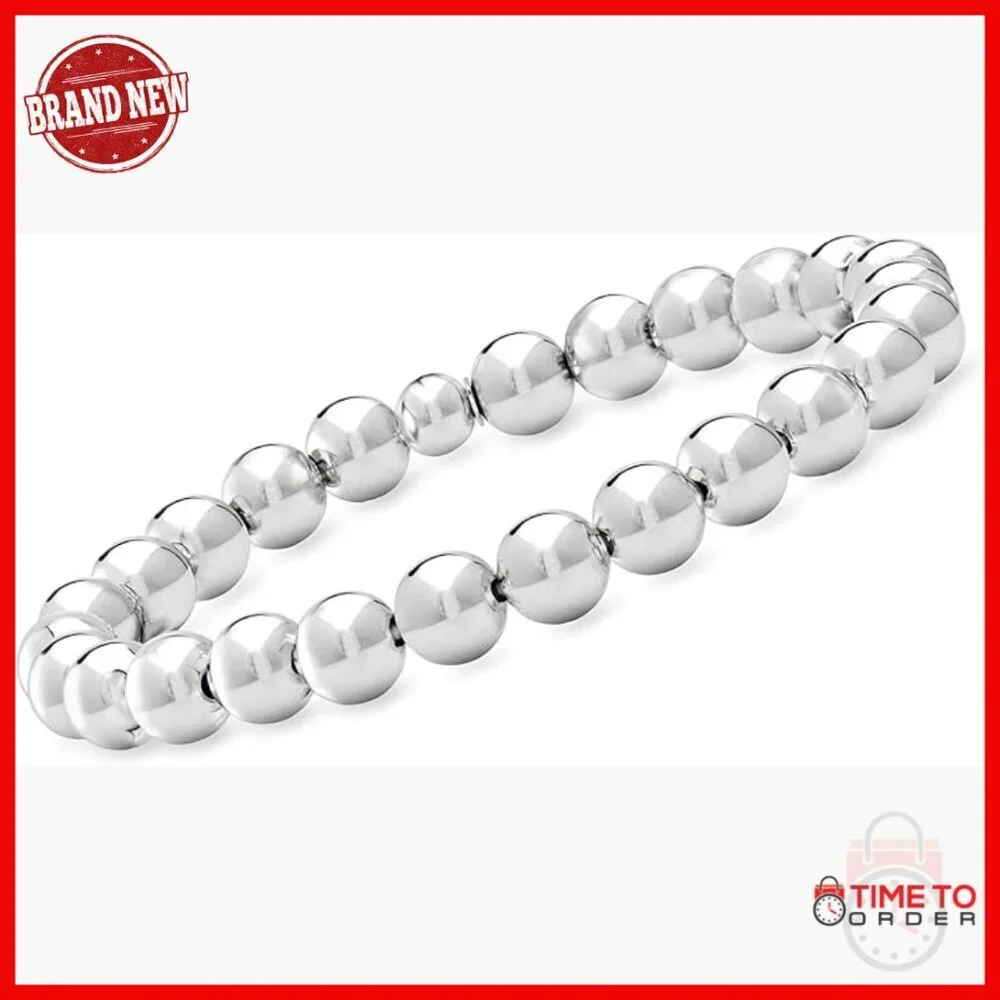 Sterling Silver 8mm Bead Stretch Bracelet, Clasp-Free, Italian Crafted